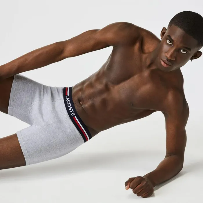 Underwear and Socks Men Lacoste Mens Long Cotton Boxer Brief 3Pack Navy Blue Grey Chine Red W34