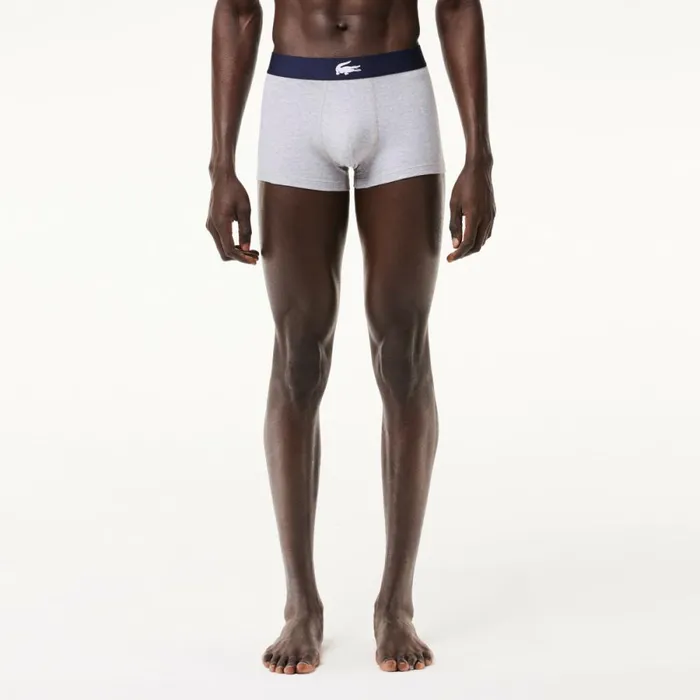 Underwear and Socks Men Lacoste Mens Stretch Cotton Trunk 3Pack Navy Blue White Grey Chine Navy Blue Bck