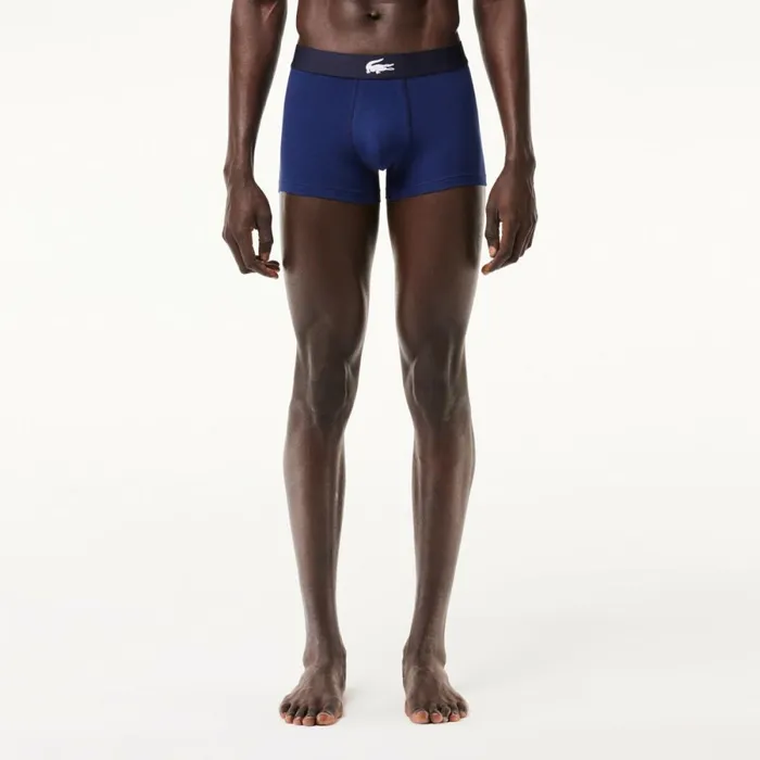 Underwear and Socks Men Lacoste Mens Stretch Cotton Trunk 3Pack Navy Blue White Grey Chine Navy Blue Bck