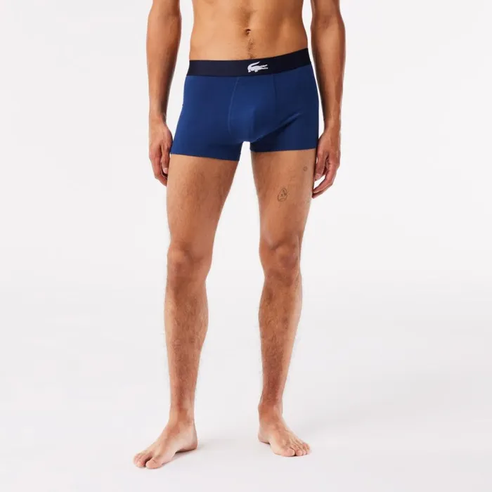 Underwear and Socks Men Lacoste Mens Stretch Cotton Trunk 3Pack Navy Blue White Grey Chine Navy Blue Bck