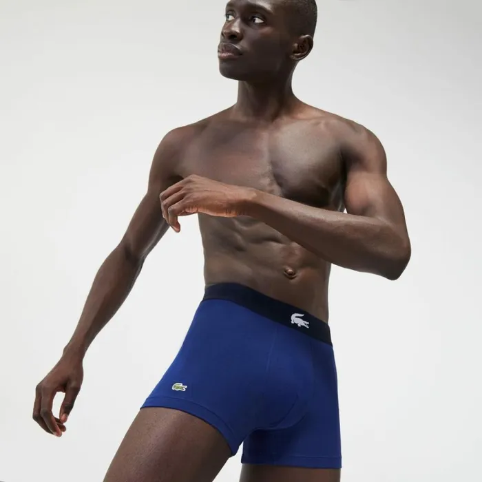 Underwear and Socks Men Lacoste Mens Stretch Cotton Trunk 3Pack Navy Blue White Grey Chine Navy Blue Bck
