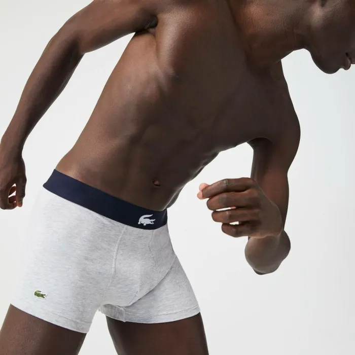 Underwear and Socks Men Lacoste Mens Stretch Cotton Trunk 3Pack Navy Blue White Grey Chine Navy Blue Bck
