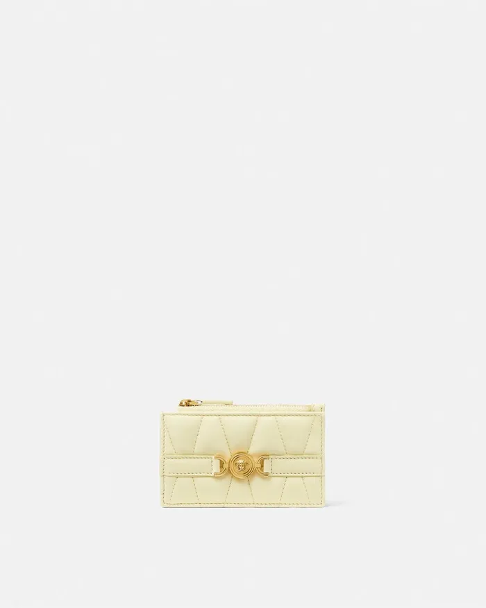 Wallets Women Versace Medusa 03995 Quilted Zip Card Holder Yellow