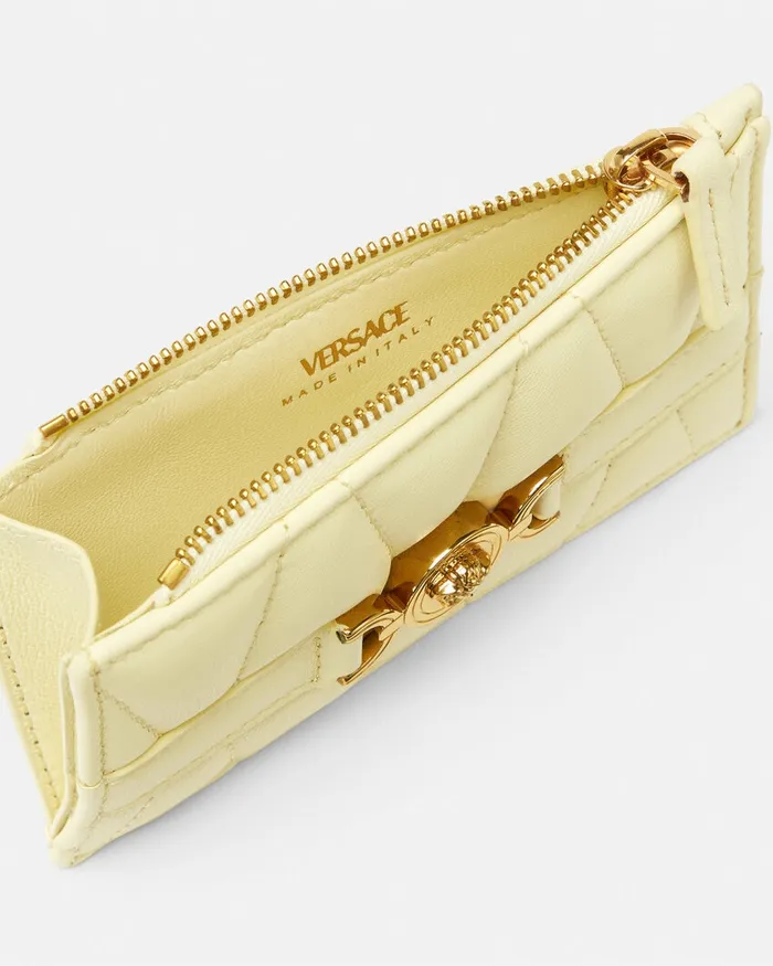 Wallets Women Versace Medusa 03995 Quilted Zip Card Holder Yellow