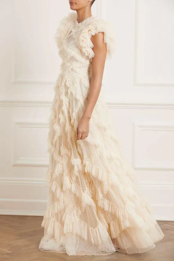 WeddingKIDSWomen Needle and Thread Genevieve Ruffle Gown Champagne WeddingKIDSWomen Needle and Thread Genevieve Ruffle Gown Champagne