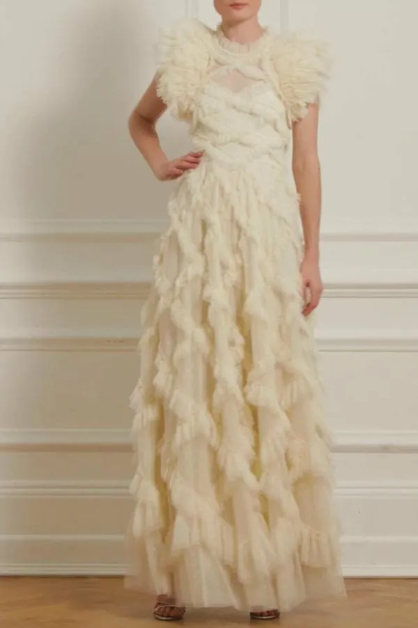 WeddingKIDSWomen Needle and Thread Genevieve Ruffle Gown Champagne WeddingKIDSWomen Needle and Thread Genevieve Ruffle Gown Champagne