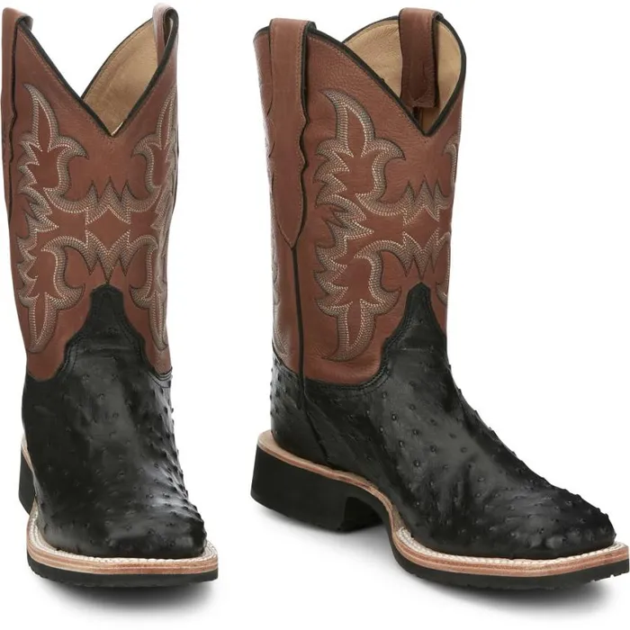 Western Men Justin Boots Drover 11034 PullOn Western Boot Black