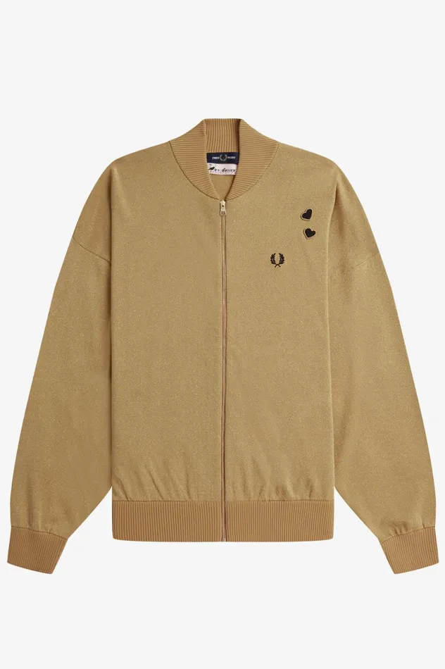Women Amy Winehouse FoundationMetallic Knitted Bomber Jacket 1964 Gold Fred Perry Coats and Jackets