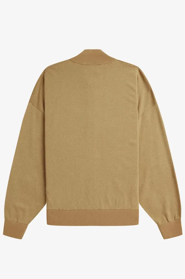Women Amy Winehouse FoundationMetallic Knitted Bomber Jacket 1964 Gold Fred Perry Coats and Jackets