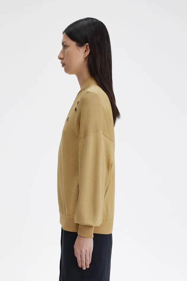 Women Amy Winehouse FoundationMetallic Knitted Bomber Jacket 1964 Gold Fred Perry Coats and Jackets