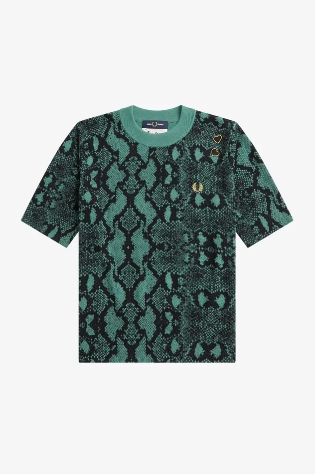 Women Amy Winehouse FoundationSnake Print Jumper Deep Mint Fred Perry Knitwear