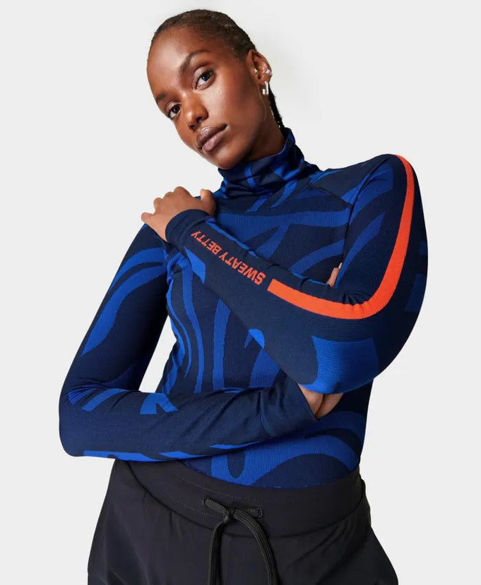 Women Animal Funnel Neck Base Layer Top Blue Animal Flow Jacquard Sweaty Betty Long Sleeve Tops Women Animal Funnel Neck Base Layer Top Blue Animal Flow Jacquard Sweaty Betty Long Sleeve Tops