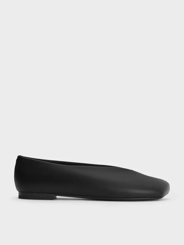 Women Asymmetrical SquareToe Ballet Flats 8211 Black CHARLES and KEITH Flats