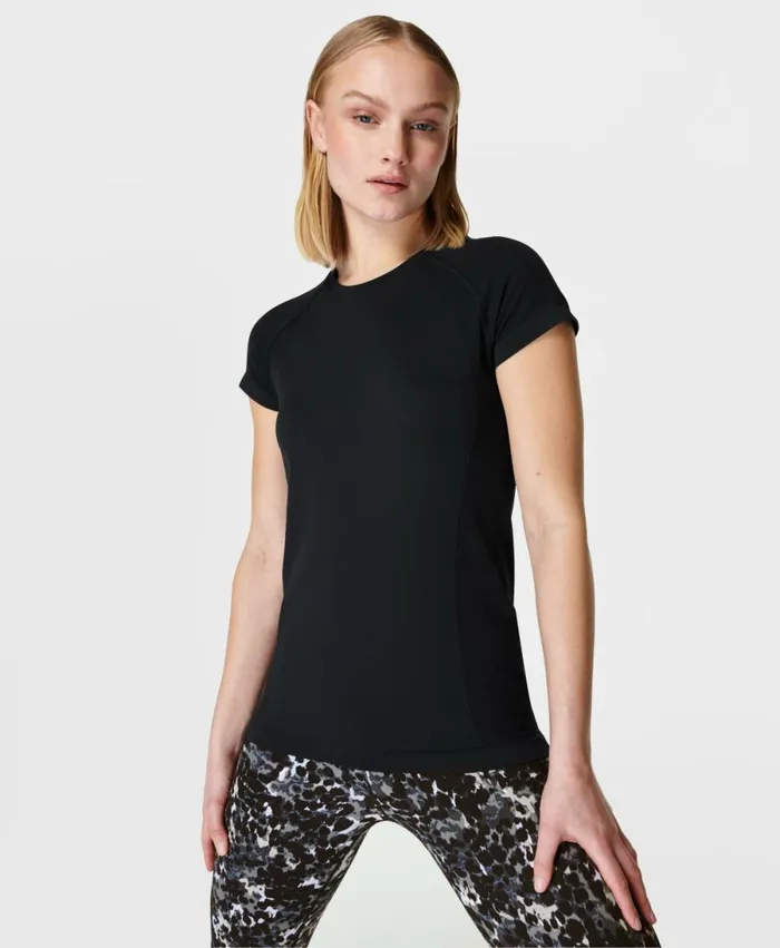 Women Athlete Seamless Gym TShirt Black Sweaty Betty TShirts