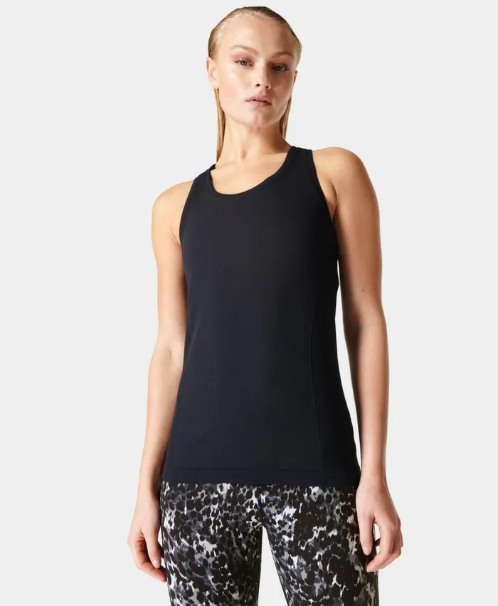 Women Athlete Seamless Gym Vest Black Sweaty Betty Vest Tops