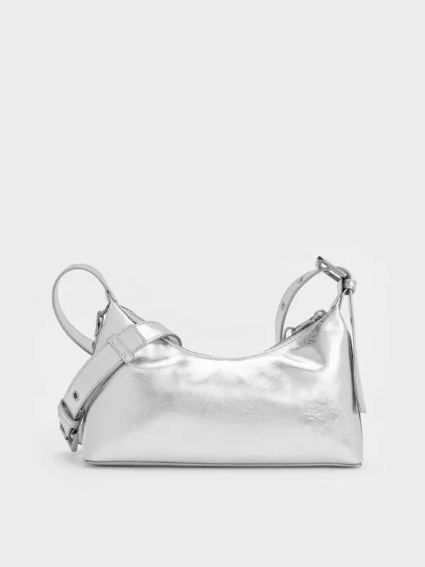 Women Atwood CrinkleEffect ChainEmbellished Hobo Bag 8211 Silver CHARLES and KEITH Hobo Bags