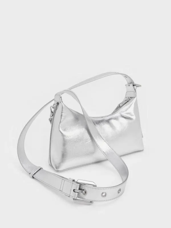 Women Atwood CrinkleEffect ChainEmbellished Hobo Bag 8211 Silver CHARLES and KEITH Hobo Bags