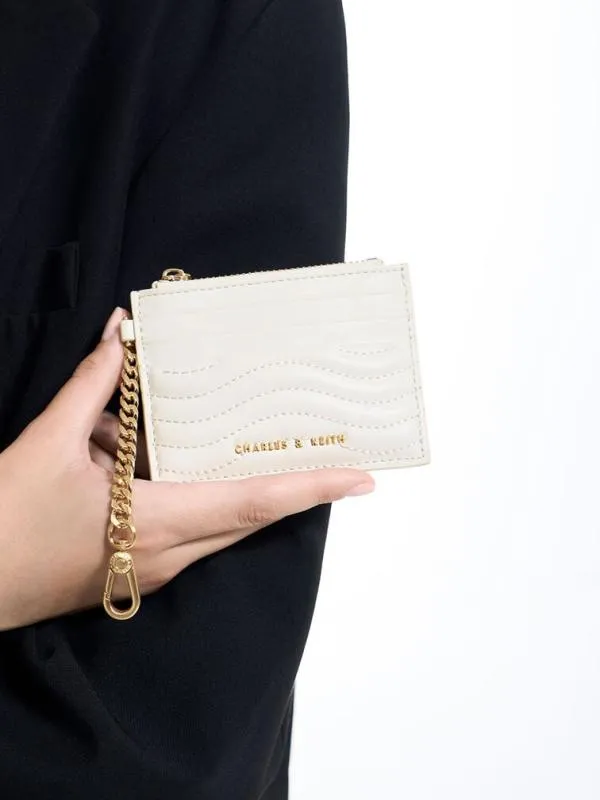 Women Aubrielle StitchTrim Zip Card Holder 8211 Cream CHARLES and KEITH Card Holders