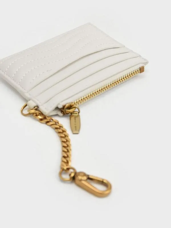 Women Aubrielle StitchTrim Zip Card Holder 8211 Cream CHARLES and KEITH Card Holders