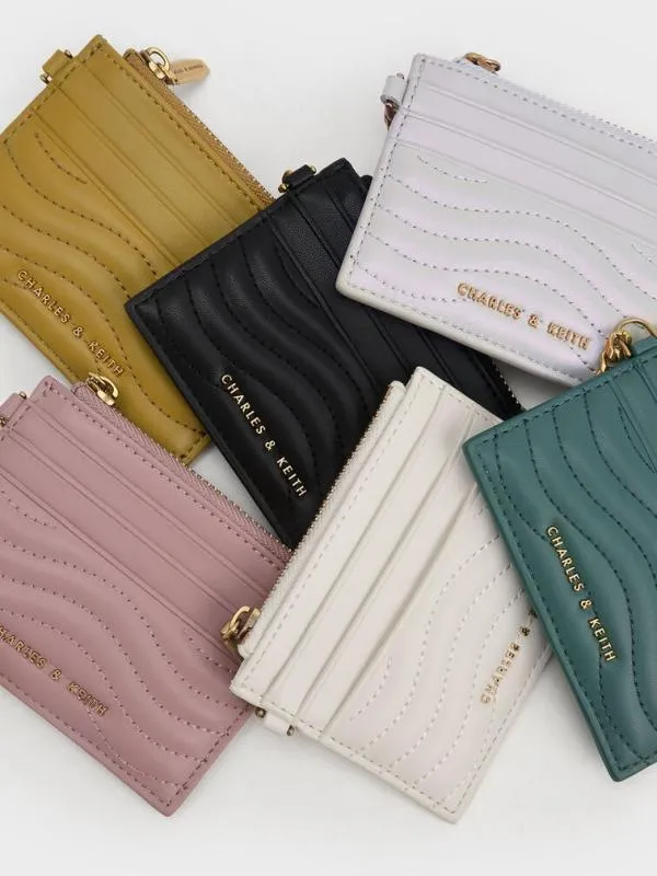 Women Aubrielle StitchTrim Zip Card Holder 8211 Cream CHARLES and KEITH Card Holders
