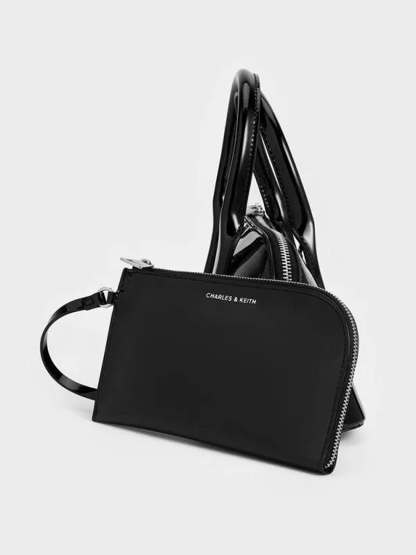 Women Axel Patent Elongated Bowling Bag 8211 Black CHARLES and KEITH Crossbody Bags