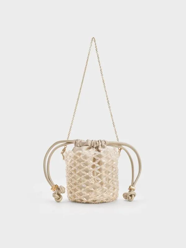 Women Beaded ChainHandle Bucket Bag 8211 Champagne CHARLES and KEITH Bucket Bags Women Beaded ChainHandle Bucket Bag 8211 Champagne CHARLES and KEITH Bucket Bags