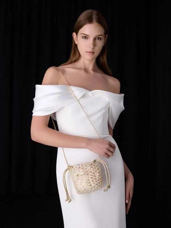 Women Beaded ChainHandle Bucket Bag 8211 Champagne CHARLES and KEITH Bucket Bags
