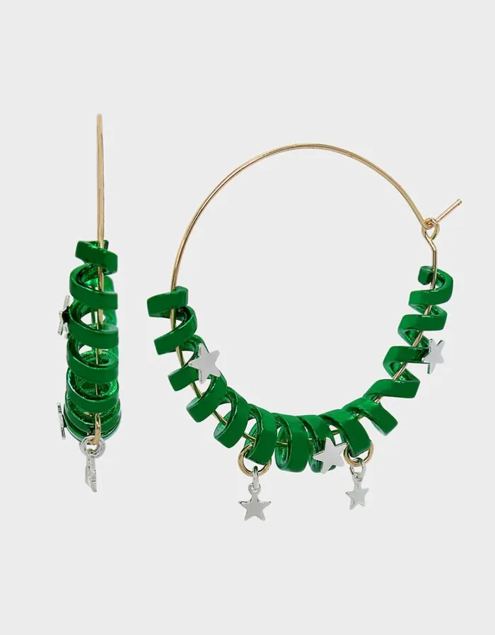 Women BETSEYS HOLIDAY COIL HOOP EARRINGS GREEN Green Betsey Johnson
