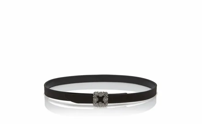 Women Black Satin Crystal Buckled Belt Manolo Blahnik Belts