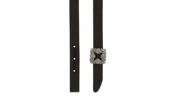Women Black Satin Crystal Buckled Belt Manolo Blahnik Belts