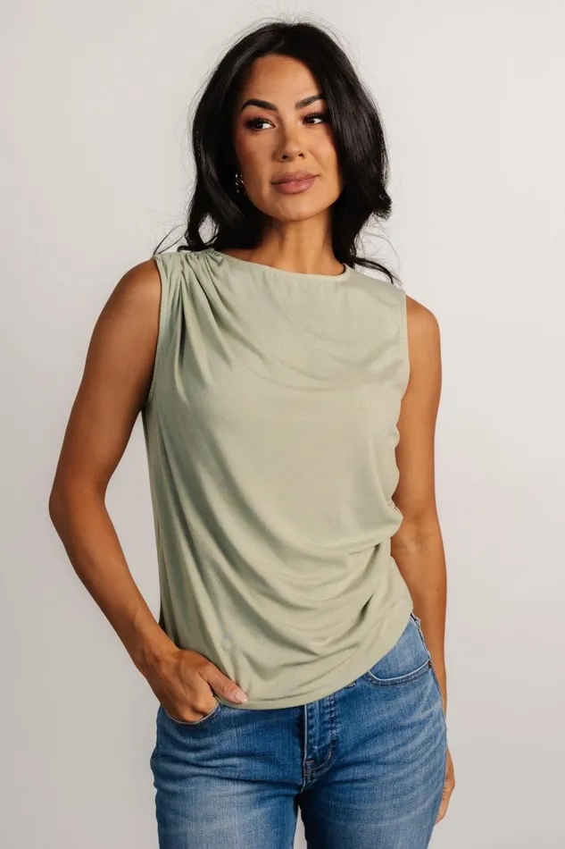 Women Blouses Shirts Baltic Born Jia Ruched Tank Top Light Sage