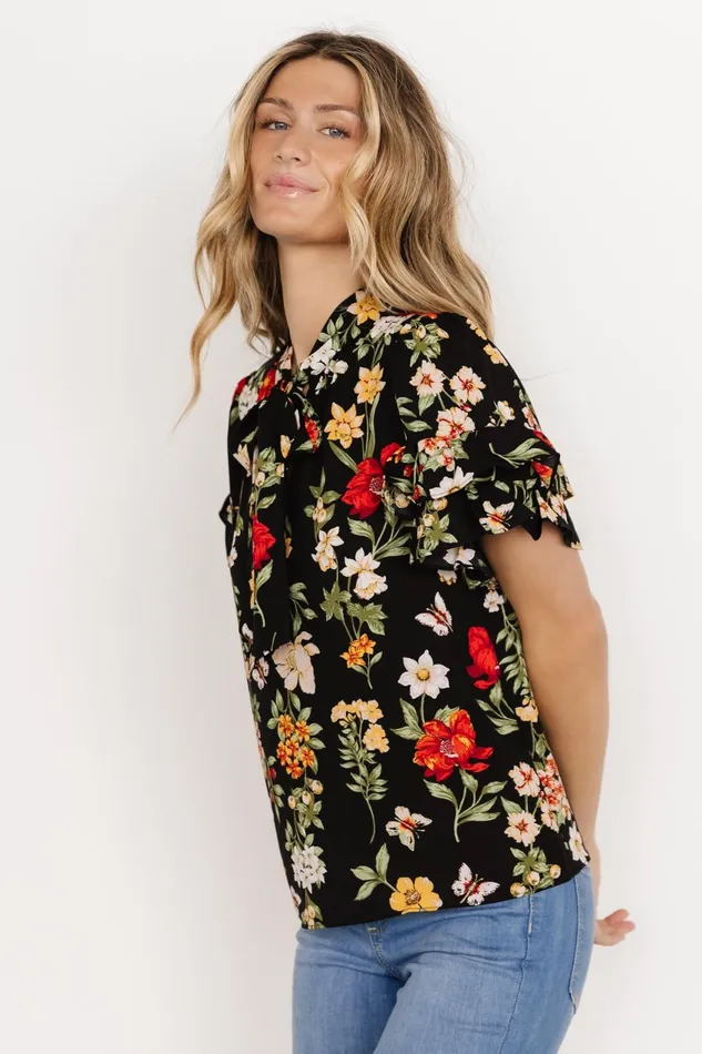 Women Blouses Shirts Baltic Born Judy Ruffle Sleeve Top Black Multi Women Blouses Shirts Baltic Born Judy Ruffle Sleeve Top Black Multi