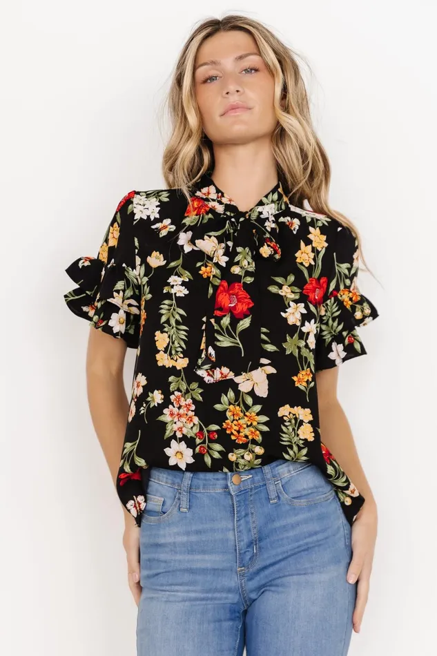 Women Blouses Shirts Baltic Born Judy Ruffle Sleeve Top Black Multi Women Blouses Shirts Baltic Born Judy Ruffle Sleeve Top Black Multi