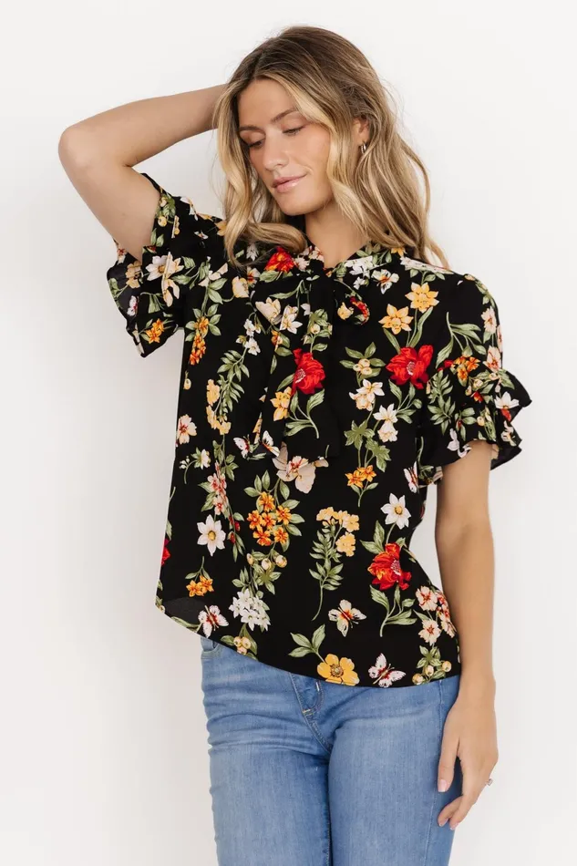 Women Blouses Shirts Baltic Born Judy Ruffle Sleeve Top Black Multi Women Blouses Shirts Baltic Born Judy Ruffle Sleeve Top Black Multi