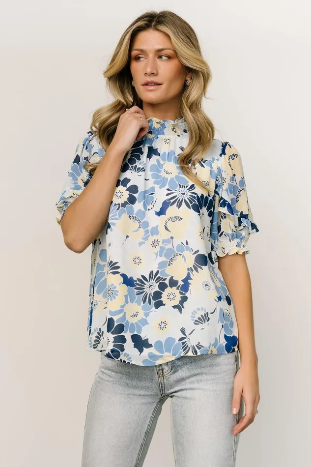 Women Blouses Shirts Baltic Born Lisa Ruffle Sleeve Top Blue Floral Women Blouses Shirts Baltic Born Lisa Ruffle Sleeve Top Blue Floral