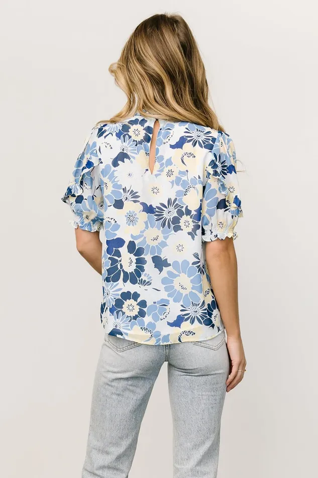 Women Blouses Shirts Baltic Born Lisa Ruffle Sleeve Top Blue Floral Women Blouses Shirts Baltic Born Lisa Ruffle Sleeve Top Blue Floral