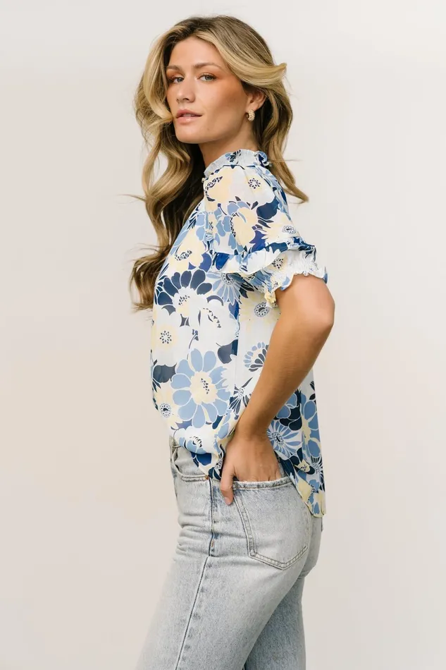 Women Blouses Shirts Baltic Born Lisa Ruffle Sleeve Top Blue Floral Women Blouses Shirts Baltic Born Lisa Ruffle Sleeve Top Blue Floral