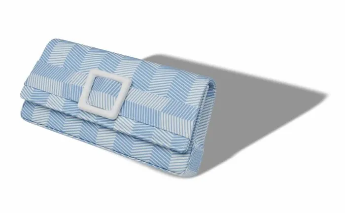 Women Blue And White Grosgrain Buckle Clutch Manolo Blahnik Bags