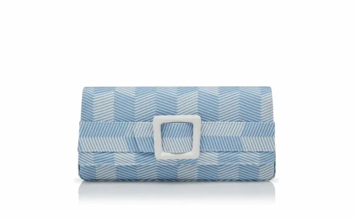 Women Blue And White Grosgrain Buckle Clutch Manolo Blahnik Bags