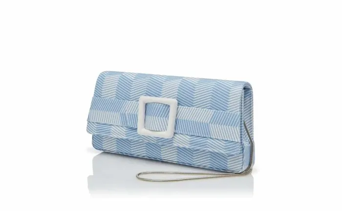Women Blue And White Grosgrain Buckle Clutch Manolo Blahnik Bags