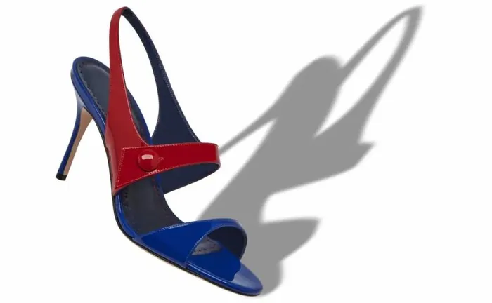 Women Blue Patent Leather Slingback Sandals Manolo Blahnik Sandals