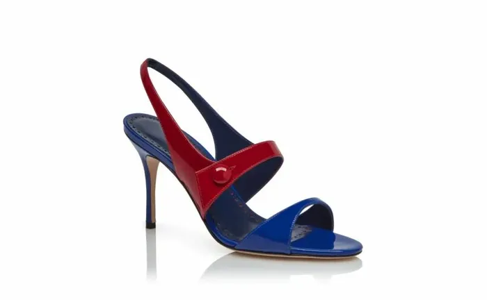 Women Blue Patent Leather Slingback Sandals Manolo Blahnik Sandals