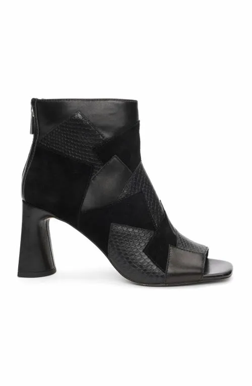 Women Boots Liverpool Los Angeles Park Bootie Multi Leather Patchwork Open Toe Black