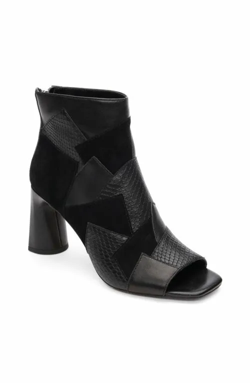 Women Boots Liverpool Los Angeles Park Bootie Multi Leather Patchwork Open Toe Black