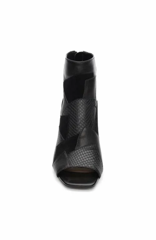 Women Boots Liverpool Los Angeles Park Bootie Multi Leather Patchwork Open Toe Black