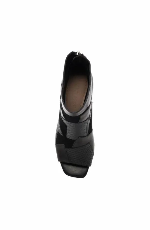 Women Boots Liverpool Los Angeles Park Bootie Multi Leather Patchwork Open Toe Black