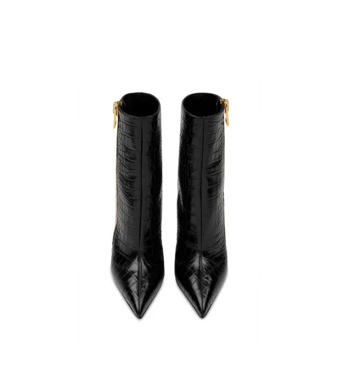 Women Boots Tom Ford Shiny Stamped Crocodile Leather Zip Ankle Boot Black Women Boots Tom Ford Shiny Stamped Crocodile Leather Zip Ankle Boot Black