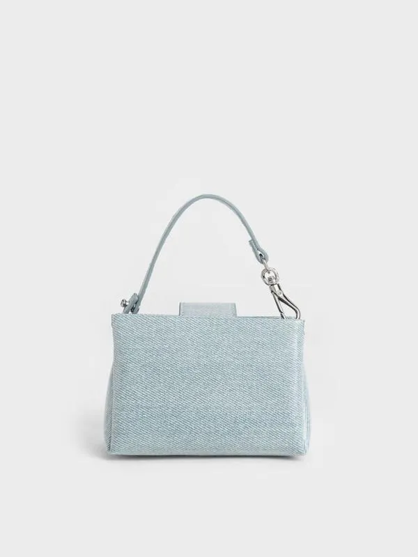 Women Bosie Denim Top Handle Pouch 8211 Denim Blue CHARLES and KEITH Wristlets and Pouches