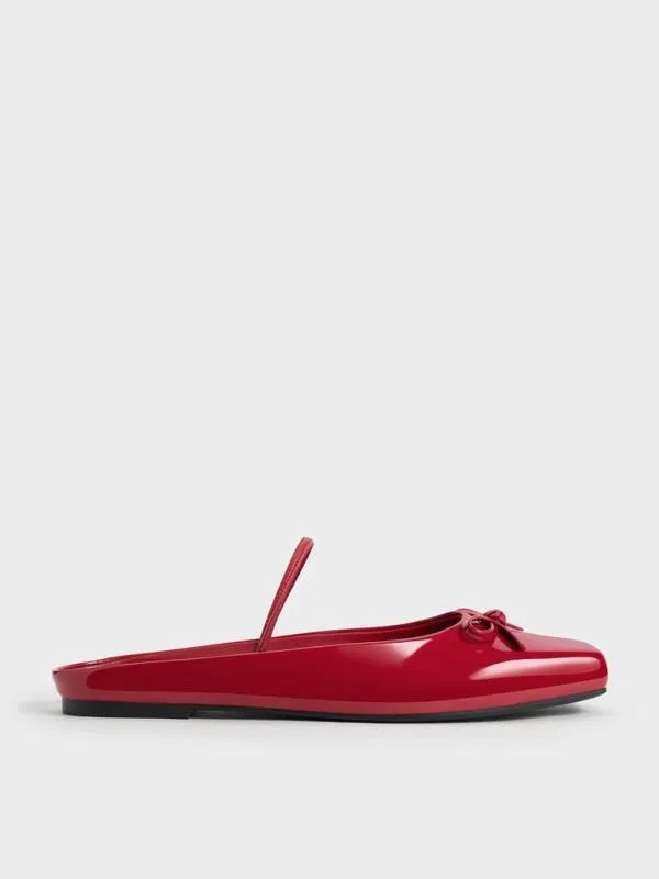Women Bow SquareToe Ballet Mules 8211 Red CHARLES and KEITH Flats