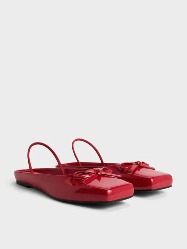 Women Bow SquareToe Ballet Mules 8211 Red CHARLES and KEITH Flats